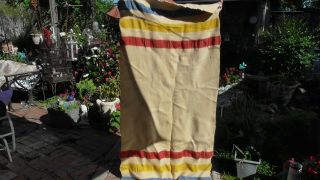 Vintage 100 Wool Blanket / Beige With 3 Colored Stripes Cutter?