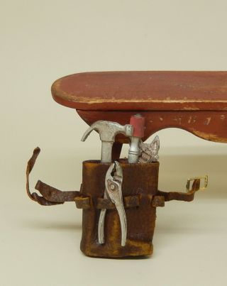 Vintage Leather Tool Bag & Tools Wrench Artisan Dollhouse Miniature 1:12