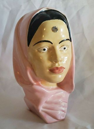 Vintage Hand Painted Ceramic Middle Eastern Woman Girl Head Bust Hindu Bindi