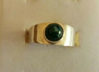 Vintage Sterling Silver And Moss Agate Ring Size P/q