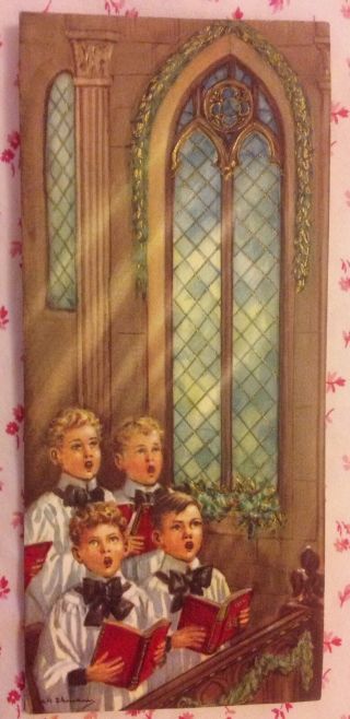 Vintage Christmas Carols Charles R.  Thomson Choir Boys Church Stained Glass Card