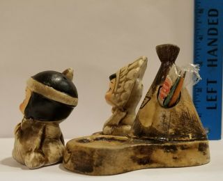 Salt and Pepper Shaker.  Vintage.  3 Piece Native American Boy and Girl.  Indians. 3