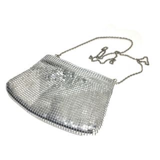 Chainmail Mesh Small Evening Dress Purse W/ Metal Shoulder Chain Vintage Silver