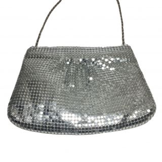 Chainmail Mesh Small Evening Dress Purse w/ Metal Shoulder Chain Vintage Silver 2
