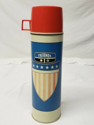 Vtg Thermos Red White Blue Flag 1975 King Seeley Complete Euc 13.  5 " Cpt America