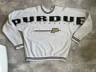Vintage 90s Big Print Purdue University Crewneck Sweatshirt Size Xl Gray
