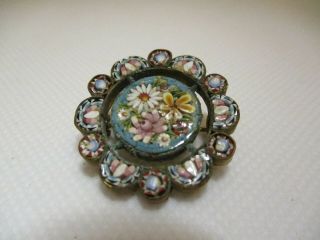 Vintage Micro Mosaic Flowers Pin C/clasp 1 1/8 "
