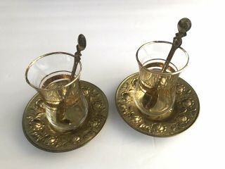 Vintage Turkish Coffee / Tea Set - Service For 2 - With Spoons