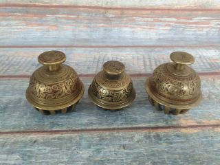 3 X Vintage Brass Claw Bells 8cm Tall