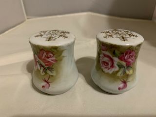 Vintage Lefton Porcelain Green Heritage Pink Rose Salt & Pepper Shakers 3070