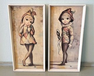Vintage Maio Framed Prints,  Harlequin Girl Boy,  Retro 60s 70s,  Kitsch Picture Wall