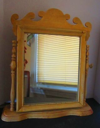 Vtg Chipendale Shaving Or Vainity Mirror Wooden Walnut 1940s Dresser Top Stand