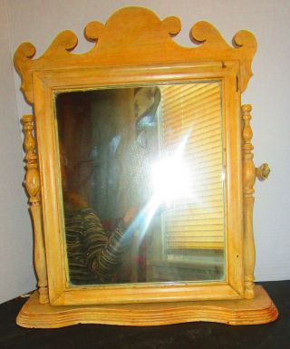 Vtg Chipendale shaving or vainity mirror wooden Walnut 1940s dresser top stand 2