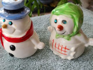 Kreiss Vintage Christmas Snowman Snow - Woman Salt And Pepper Shakers Snowmen