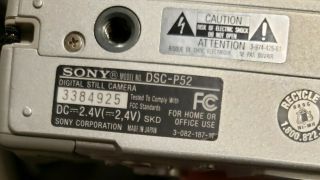 Vintage Sony Cyber - shot DSC - P52 3.  2MP 3x zoom digital camera Tested/Working 3