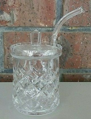 Vintage Crystal Small Honey Pot Jam Sauce Condiment Jar With Crystal Ladle