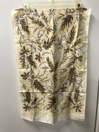 Vintage Echo Womens Rectangle Scarf Floral Cream Yellow Brown Silk Hand Rolled