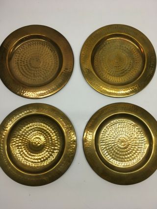 Set Of 4 Vintage Brass Dishes Plates 8 " India