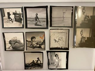 10 Vintage Bunny Yeager Nude Model Contact Sheet Photos,  From Yeager Archive