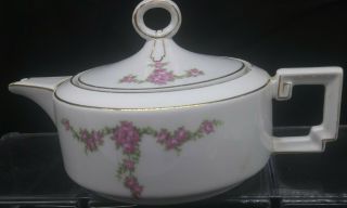 Vintage H&c Selb Heinrich Bavaria Germany Pink Roses Floral Teapot Porcelain