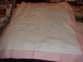 Vintage Baby Coverlet With Embroidered Top Sheet & Pillow Case