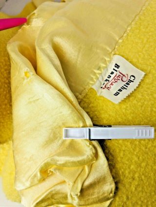 Vintage Chatham Purrey Blanket Full Yellow Thermal Soft Satin Trim - Moth Damage