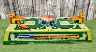 Vintage Tin Litho Wind - Up Toy W/trains & Stations Retro Collectible