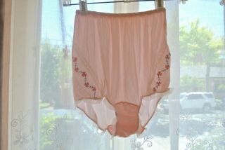 Vintage Granny Panties Double Mushroom Gusset Sheer Pink Embroidered Size 7