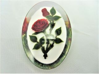 Vintage Large Reverse Carved Lucite Red Rose Brooch Pin Measures 2 1/2 X 1/34 "