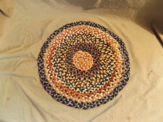 Vintage Antique 17 " Round Braided Rag Rug Seat Cover Trivet Table Mat Amish Made