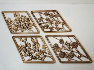 Set Of 4,  Syroco Vintage Wall Hangings Plaques Gold Four Season Ac