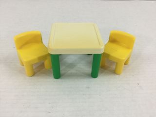 Vintage Little Tikes Dollhouse Kitchen Table Chairs 3 Piece Set Yellow Green