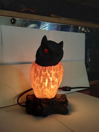 Vintage Amber Glass Owl Lamp,  Lighted Nightlight