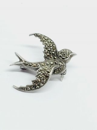 Vintage 925 Sterling Silver Marcasite Bird Brooch (58)
