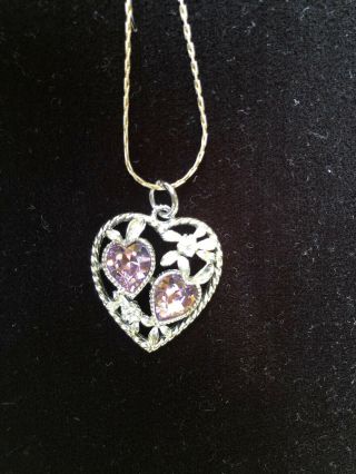Vintage Sarah Coventry " Love Story " 1970’s Necklace With Pink Rose Crystals