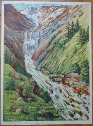 Vintage French 1960s Double - Sided School Poster Rossignol Geography Landscape