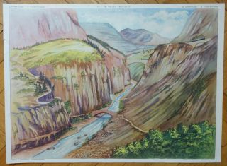 Vintage French 1960s double - sided school poster Rossignol geography landscape 2