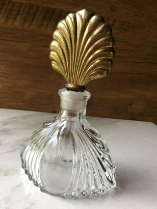 Vintage Art Nouveau Perfume Bottle Glass Bronze Sea Shell Made In Usa