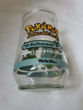 Vintage Pokemon Welch’s Jelly Jar Collector Glass 01 Bulbasaur 3 Nintendo 1999