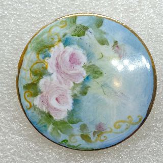 Vintage Pink Roses Brooch Pin Hand Painted Ceramic Flowers Costume Jewelry