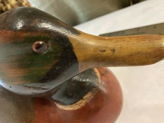Antique Wood Hand Carved And Hand Painted Duck Decoy With Glass Eyes