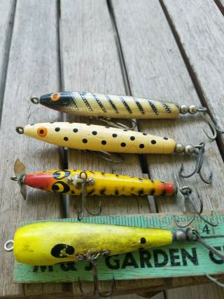 4 Vintage Fishing Lures - Wood Bomber And Smithwick - Good Colors