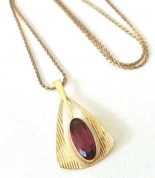 Vintage 70s Rolled Gold Brutalist Pendant Sterling & Gold Plate Chain Necklace