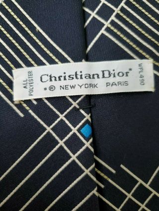 Vintage Christian Dior Navy Blue Square Geo Wide Polyester Tie 4 3/8 X 55 Rare