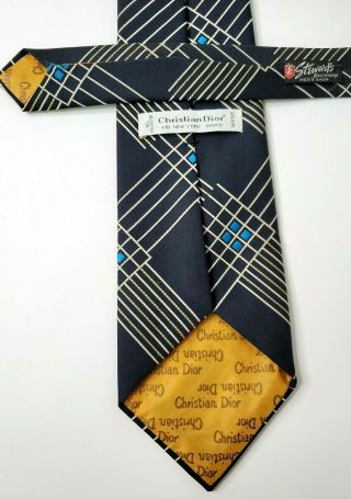 Vintage Christian Dior Navy Blue Square Geo Wide Polyester Tie 4 3/8 x 55 Rare 3