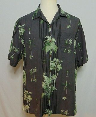 Tommy Bahama Hawaiian Shirt Mens L Button Up Vtg Silk Floral Pocket Gray