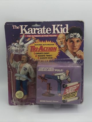 Vintage 1986 Remco Karate Kid Figure,  Miyagi With Breakaway Pole,  Moc,