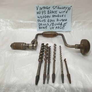 Vintage Stanley Hand Brace Drill.  No 73.  In,  6 Auger Bits