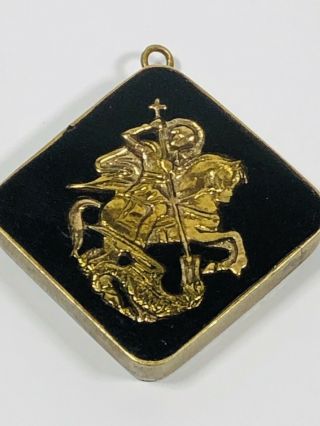 Vintage St George & Dragon Pendant Medallion Brass Set In Lucite 3d Effect