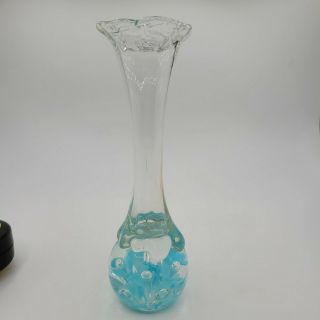 Vintage 8.  5 in Joe St Clair Blue Flower Bubble Art Glass Paperweight Bud Vase 2